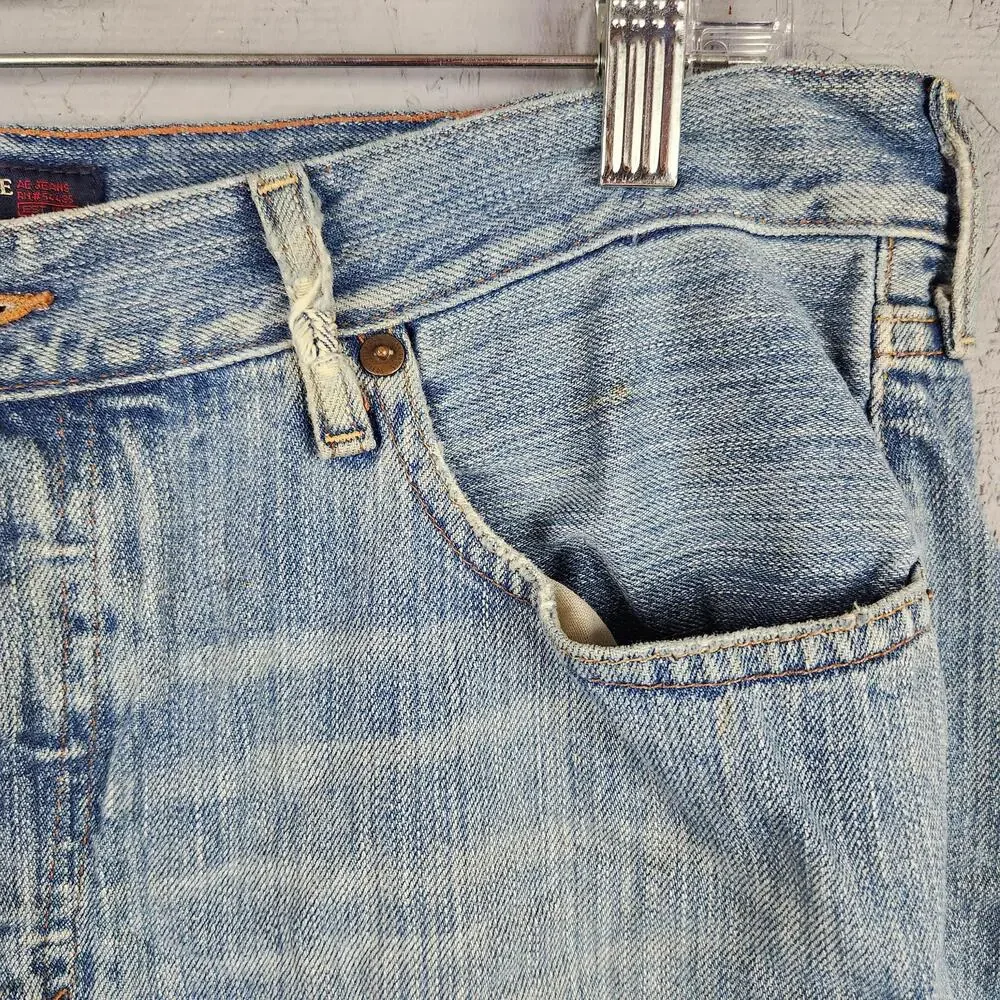 Vintage American Eagle Jeans Mens 34x30 Light Wash Blue Straight Leg Button Fly